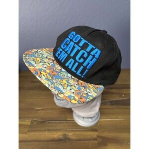 Pokemon Gotta Catch Em All Snapback Hat Black Blue Brim All Over Print 2017